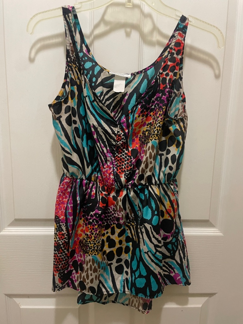 Poetry Teal Black Pink Yellow Abstract Animal Print Top